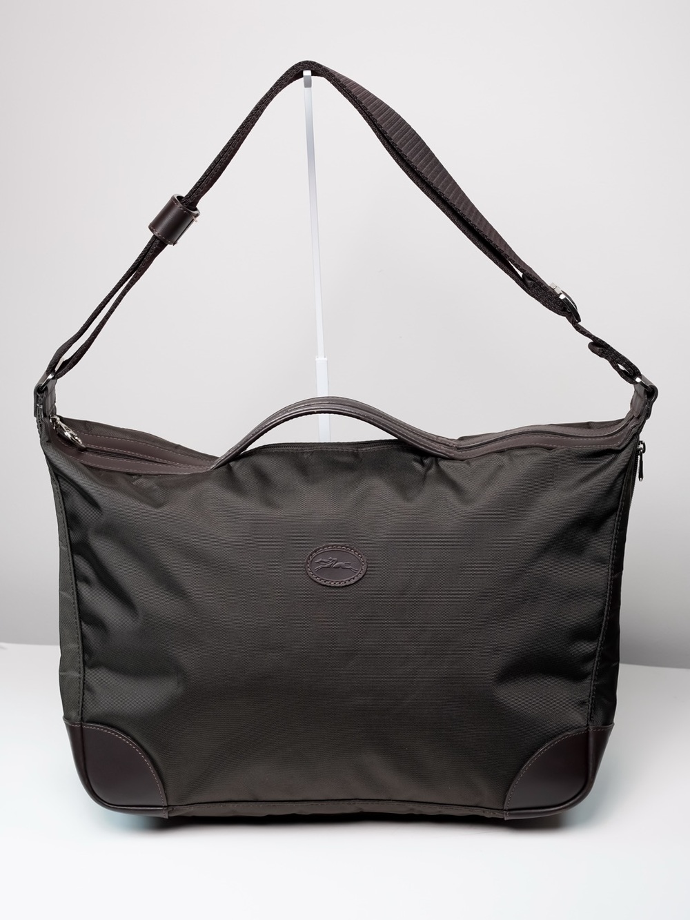 Longchamp Dark Olive Nylon Leather Large Messenger Laptop Travel Shoulder Bag